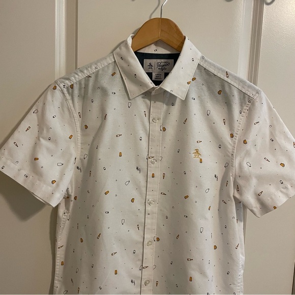 Original Penguin Beer Print Oxford Shirt Short Sleeve Size Small - Picture 4 of 14